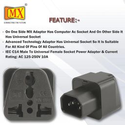 MX IEC C14 Male to Universal Female Socket Power Adapter | AC Power Converter for PC, Servers, Monitors, and Networking Equipment | 250V 10A | Pack of 5 Compact Plug Adapter image 2