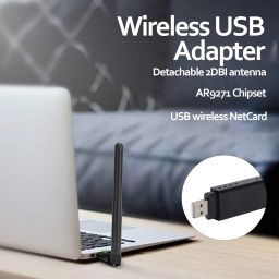 Gugxiom Ar9271 Usb Wireless Wifi Adapter With 2Dbi External Antenna,For Desktop Kali Linux Ubuntu Windows Xp 7 8 10 Ros,Black image 2