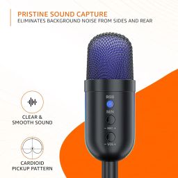 amazon basics Condenser USB Microphone with Adjustable Stand | Plug and Play | RGB Effects for Recording, Streaming, Gaming, Podcasting for PC and Mac (Black) image 2