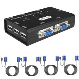 MT-VIKI 4-Port KVM Switch VGA, Black, 4 Computers Share One Monitor Keyboard Mouse Printer, 3 USB 2.0 Hub, Push Button Operation, 460KL image 5