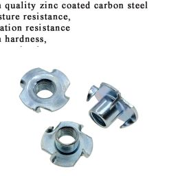 ONESTEP 10mm T Nut 4 Prong Tee Blind Nuts Threaded Insert Clean Threads No Rust Carbon Zinc Plated for Wood Rock Climbing Wall Holds Plywood Furniture Particle Board CNC Router 40 Pack image 1