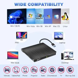 rts External USB 3.0 Portable CD DVD +/-RW Drive Burner Slim DVD/CD ROM Rewriter Player Superdrive, High Speed Data Transfer for Laptop MacBook Desktop PC, Plug and Play image 3