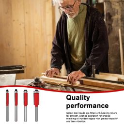 Serplex® 4Pcs Flush Trim Router Bit Set, Professional 1/4 Inch Shank Top Bearing Hard Alloy Flush Trim Cut Router Bit Professional Top Bearing Alloy Cutter for Woodworking, Embedding, Edging, Milling image 5