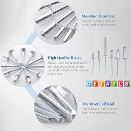 GENERASIS - Aluminium Blind Rivet Set, Metal POP Rivets for Riveting Gun/Riveter Machine, Assorted (7 Size Blind Rivet Pack of 400, 7 Sizes) image 4