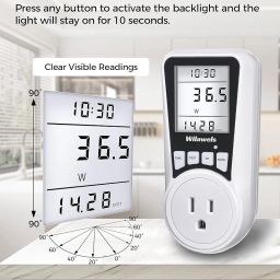 WILAWELS W02WM05 Watt Meter, Power Meter, Automatic Cost Calculator with Backlight, Kw Watts, Electricity Usage Monitor, Energy Consumption, Kills a image 2