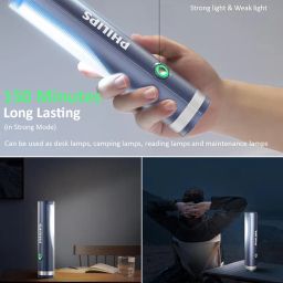 PHILIPS Portable Torch Light with Camping Light, 400LM LED Flashlight Rechargeable, 4 Ligting Mode, 150M Coverage, Anti-Drop Handheld Flash Light for Home, Camping, Hiking, Emergency（Gray） image 2