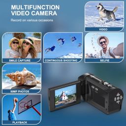 JAUAMAP Video Camera Camcorder, Qhd 2.7K Camcorder 50Mp 16X Digital Video Camera For Youtube, 2.8'' 270 Degree Rotation Screen Video Recorder Vlogging Camera With 32Gb Card And Two Batteries,Black image 5