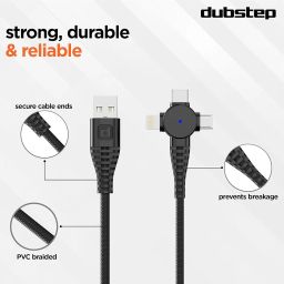 Blaze Trinity 50W 3 in 1 USB Type C Cable 1 m USB-A to Type-C + MicroUSB + Type-L Fast Charge Cable (Compatible with Mobile, Tablet, Laptop, Black, One Cable) image 5