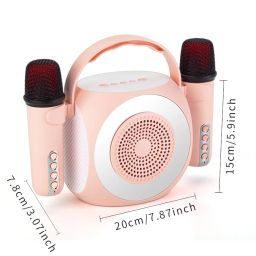 Voltmi Wireless Bluetooth Karaoke Lantern Speaker with 2 Wireless Mic, Color Changing Disco Effect LED, 4 Voice Changing Feature, Also Connects USB, Aux, Tf Card, U Disk & Blutooth 5.1, Pink image 2