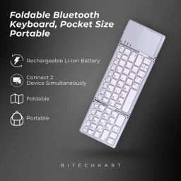 BITECHKART Foldable Bluetooth Keyboard, Pocket Size Portable Mini BT Wireless Keyboard with Touchpad for Android, Windows, PC, Tablet, with Rechargeable Li-ion Battery_20 x 10 x 3 cm Silver image 3