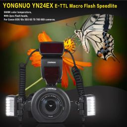 Yongnuo YN24EX TTL Macro Ring Flash/LED Macro Flash Speedlite with 2 PCS Flash Head and 4 PCS Adapter Rings for Canon (Black) image 3