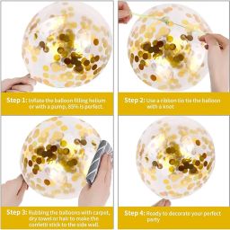 AMFIN® (Pack of 20) Transparent Balloons Bouquet Combo with Re Filled Gold Confetti & Ribbons for Anniversary, Birthday, Baby Shower, Valentine Day Party Decoration Balloon - Gold image 5