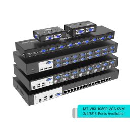 MT-VIKI 4-Port KVM Switch VGA, Black, 4 Computers Share One Monitor Keyboard Mouse Printer, 3 USB 2.0 Hub, Push Button Operation, 460KL image 1