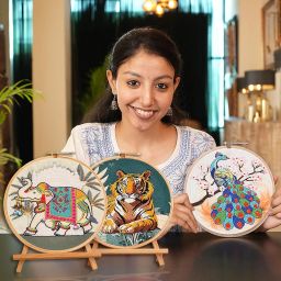 picknMAKE Combo of 3 Full DIY Hand Embroidery Kits for Beginners | Cross Stitch Kit for Adults & Kids | Pre-Printed Fabric Panels with Threads, Needles, Hoop, Sequins & Instruction Guide image 4