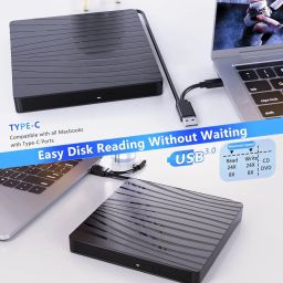 ULTRABYTES External DVD Drive USB 3.0 Type-C USB C Portable DVD Player for Laptops CD DVD +/-RW Disk Drive CD ROM Burner Writer CD/DVD Burner Reader for Laptop, Desktop, Windows, Linux, OS image 2