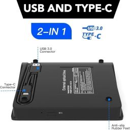 WeFly External DVD Drive USB 3.0 Type-C CD Burner Portable CD +/-RW Drive DVD Player for ROM Rewriter Burner Compatible with Laptop Desktop PC Windows Mac/Book Linux Mac OS image 1