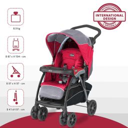 Chicco Cortina Cx Stroller & Pram with Adjustable Handle| 0-5 years|Craddle Effect Seat|One Hand fold & Self Standing|Linked Brakes & Shock-proof Wheels|Adjustable Canopy & Storage Basket (Red) image 2