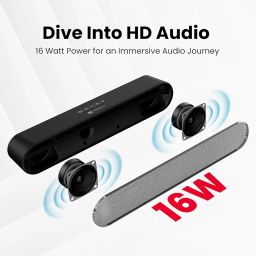 Portronics Decibel 23 16W Wireless Bluetooth Soundbar with LED Lights, Upto 5Hours Playback Sound, Bass Mode, Built in Mic, USB Port, 3.5mm AUX Port, Bluetooth 5.3v, Type C Charging (Black) image 1