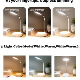Rechargeable 3 Colour Light LED Desk Lamp With Touch Sensor and Mobile Holder - Eye Protective Warm Color Light for Study Table - White image 1