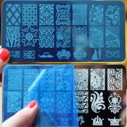 Nail Art Stamping Design Kit Rectangular Steel Design Plates and Silicone Stamper & Scraper Combo (2 Plates & 1 Stamper) image 3