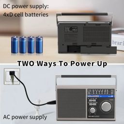 Portable Shortwave Radio, AM FM SW Transistor Radio with Best Reception, Battery Operated or AC Power, Big Speaker, Bluetooth Connection, Earphone Jack USB TF Card AUX Input, for Senior(Gray) image 3