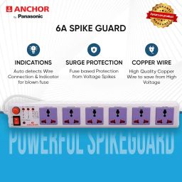 Anchor by Panasonic 6 way Universal Socket with Single Switch | 6 Way Extension Board with 1.5 Mtr Extension Cord | Multi Plug Socket for Home Wall, Office (22579) image 2