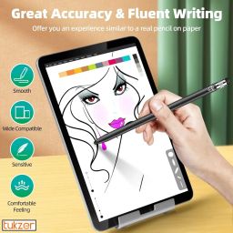 Tukzer Stylus Pen V2.0|Universal Capacitive Touchscreen Pen with Fine Point Disc Tip, Magnetic Cap & Lightweight Aluminum Body| Compatible with iOS, Android & All Touchscreen Devices – Jet Black image 1