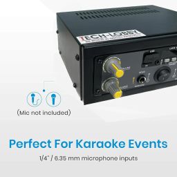 TECH-UNIQUE 2 Channel 80 Watt Stereo Amplifier, Bluetooth, LED Display, Built-in Equalizer, Remote Control, FM Radio, USB/SD Card Slot 2 Mic Slot image 3