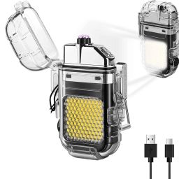 Bistrodel Waterproof LED Flashlight Lighter | USB Rechargeable Keychain Light with Plasma Arc | Outdoor Camping Emergency Torch | Transparent Body | Windproof Flameless Mini Lantern image 1