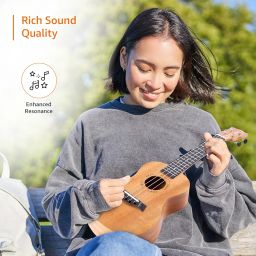 Amazon Basics 23inch Wood Ukulele with Bag, Pick, Strap and String, Brown image 2