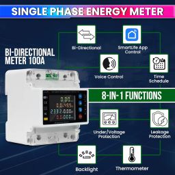 amiciSmart WiFi Bi-Directional Energy Meter with Adjustable Over/Under Voltage, Overload & Leakage Protection, Auto Reconnect, Single Phase 220VAC, 80A image 1