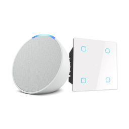 Amazon Echo Pop (White) Combo with HomeMate Wi-Fi Smart 4 Gang Touch Switch (White) image 1