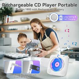 CD Player Portable: CD Players for Home Bluetooth Kegaudio 1800mAh Rechargeable Desktop Wall CD Player with Speakers with Dust Cover LCD Screen Display FM Radio USB AUX Jack Remote Control image 3