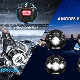 Headlamp Torch, High Lumen USB Rechargeable 4 Modes Headlight With Keychain LED Light, Adjustable IPX4 Waterproof Headlamp Flashlight for Adults, Hiking, Running, Camping (3 Led Head + Torch) image 5