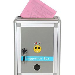 Krevia Ticket Box Letter Box for Home or Office Comment Box with Lock Table top or Wall mounting, 6 Replaceable Labels - 1pc (Silver Color image 3