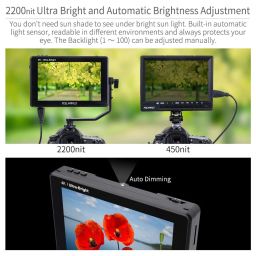 FEELWORLD LUT7S 7 Inch 2200nit Ultra Bright SDI Touch Screen DSLR Camera Field Monitor with 3D Lut Waveform Vectorscope Automatic Light Sensor HD 1920x1200 3G SDI 4K HDMI Input 8.4V DC Output Tilt Arm image 1