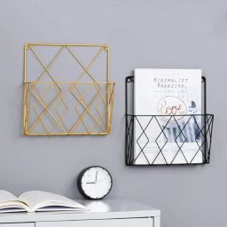 Galaxy Sky International Wall Mount Magazine Holder, Black and Gold, File Storage Rack, Display Organiser, 2 Pieces image 3