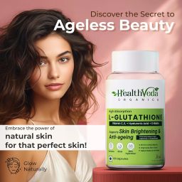 Health Veda Organics L-Glutathione 1000mg Capsules with Grape Seed Extract, Vitamin C, Vitamin E, Alpha Lipoic Acid, Hyaluronic Acid, and Biotin for Skin Glow & Antioxidant Support - 60 Veg Capsules image 2
