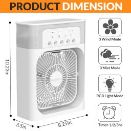 Portable Ice Fan Air Cooler With water For Frost Cube Fan, 3 In 1 Mist Mini Evaporative Cooling Fan with LED, Timer, 3 Wind Speeds 3 Spray Modes for Home Office Bedroom Table and Desktop image 2