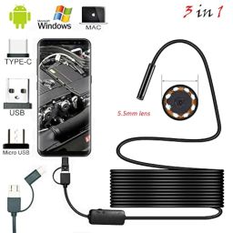 Asleesha 2 Meter Wire Mini Endoscope Camera for Android USB Borescopes Waterproof Led Lighting Inspection Camera with Free C-Type Connector image 1