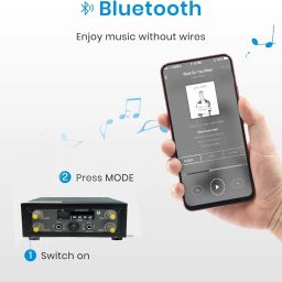 TECH-UNIQUE 2 Channel 80 Watt Stereo Amplifier, Bluetooth, LED Display, Built-in Equalizer, Remote Control, FM Radio, USB/SD Card Slot 2 Mic Slot image 5