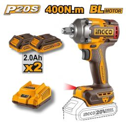 Ingco 1/2" Cordless Impact Wrench Kit, 400 N.m, 2 x 2.0 Ah Batteries, 10-Piece Socket Set, LED Work Light, 10-Piece Screwdriver bit image 2