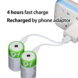 KP Original Rechargeable D Batteries 1.5V 12000Mwh USB Lithium Ion Rechargeable D Battery with USB Type C Charging Cable, Fast Charge, 1200 Cycles Constant Output, Over-Charge Protection, Pack of 2 image 4