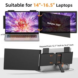 MagicRaven Laptop Screen Extender, 14" 1080P Portable Monitor, 250° Rotation Travel Display for 14-17'' Laptop with USB-C HDMI Port, Plug and Play for Windows/Mac image 4