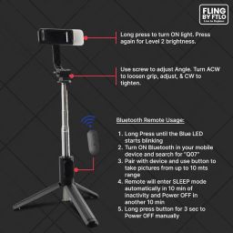 Fling X1 Mini by FTLO 3-in-1 Selfie Stick for Mobile Phone with LED Fill Light, 100cm Long with Tripod Stand, Bluetooth Remote, Best for Photos, Phone Stand Multi-Tasking, Travel, Vlogging image 5