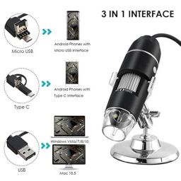 Tobo USB Microscope, 40X-1000X Digital Microscope 3 in 1, Microscope Camera Magnification Endoscope Camera Portable Microscope, Compatible with Windows 7/8/10, Mac, Android with OTG, Linux - TD-584IM image 2
