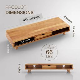 Carpentray Solid Sheesham Wood Monitor Stand With Drawer - Wooden Riser for Desk - Multi-Purpose Desktop Storage Stand for Computer (100cm) image 5