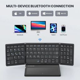 GEODMAER Foldable Bluetooth Keyboard, Portable Full Size Folding Keyboard with Large Touchpad, Numeric Keypad, PU Leather, Wireless Travel Keyboard for Windows iOS Android Mac(Sync up to 3 Devices) image 3
