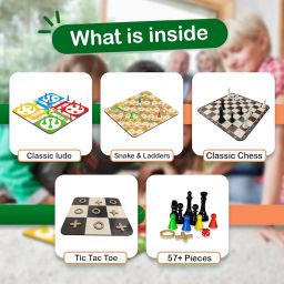 Clapjoy Wooden 4 in 1 Board Game for Kids & Adults| Ludo & Chess |Snake Ladder & Tic Tac Toe| Size 12 x 12 inch | Ideal for Parties, Fun, and Family Game Nights image 4