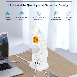 Ant Plus Electric 631 Mini Tower Extension Board with Universal Sockets, USB Port, and Type C Charging - 6 Sockets, 3 USB, 1 Type C, 250V, 2500W - White image 1